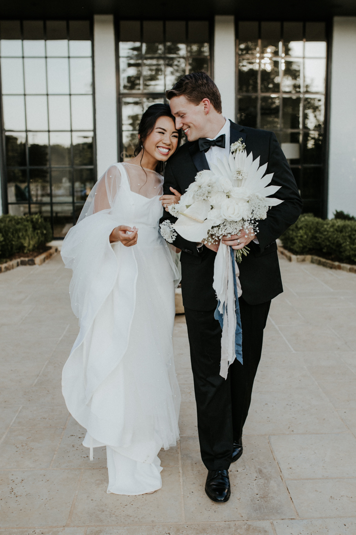 bride and groom walking together